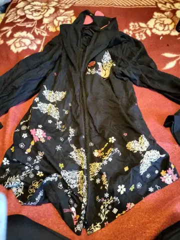 세일 중 kon-jaku 자수 블랙 풀 집업 롱 후드티