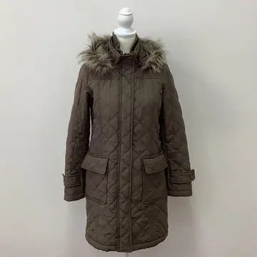 [ 3 ] 해시 아쉬 퀼팅 후드 부착 코트 카키