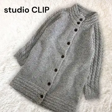 스튜디오 클립 케이블 니트 가디건 스탠드 카라 울 워셔블