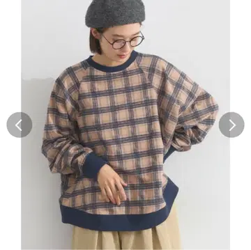 Lupilien 몰 체크 배색 리브 돌먼 풀오버