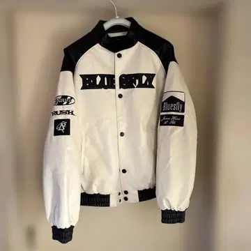 BLUESFLY 가죽 바시티 자켓 화이트/블랙