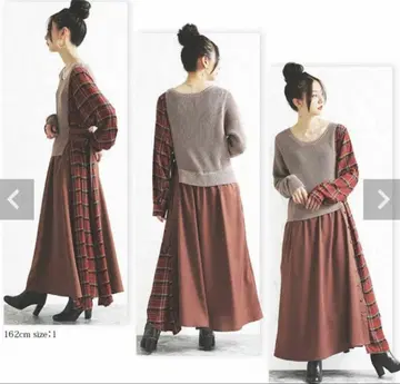 소말리아 somari 니트 체크 롱 도킹 원피스 이소재