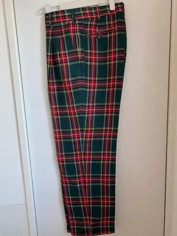 빈티지 체크 무늬 투 턱 슬랙스