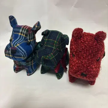 체크 무늬 봉제 인형 3세트 크리스마스용