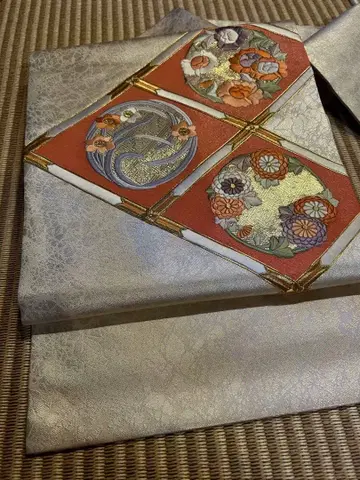 순수 실크 은박지에 자수 나고야 오비