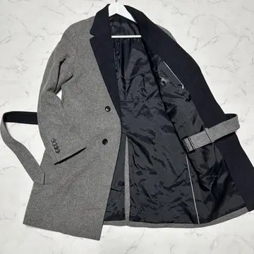 새상품급 슈트 셀렉트 옷깃 절개 체스터 코트 그레이 블랙 벨트 포함