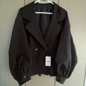 블랙 블루종 아우터 테일러드 뽕 소매 백 프릴