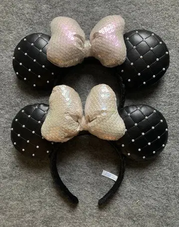 디즈니 퀼팅 펄 리본 머리띠 블랙 미니 페어 2개