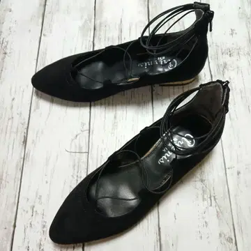 DIANA 컨디션 최상 블랙 스웨이드 오픈토 레이스업 슈즈 23cm