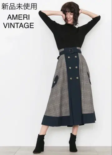 미사용 AMERI 체크 트렌치 스커트