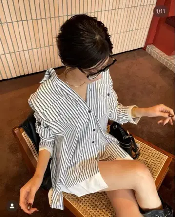 DIANTE 완판템 스트라이프 패턴 오버 사이즈 셔츠