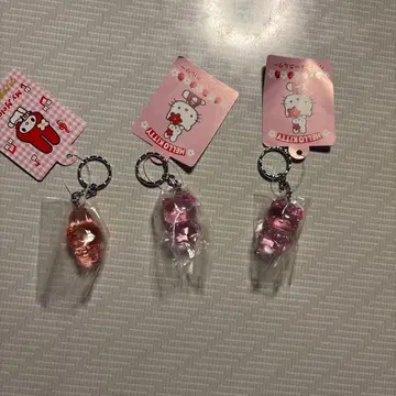 미사용 새상품 클리어 키링 키티&마이멜로디 3개 세트