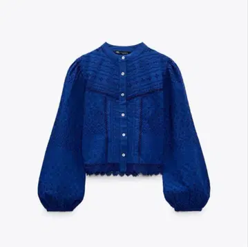 자수 장식 파랑 셔츠 컷워크 자수 ZARA 자수 블라우스 블루