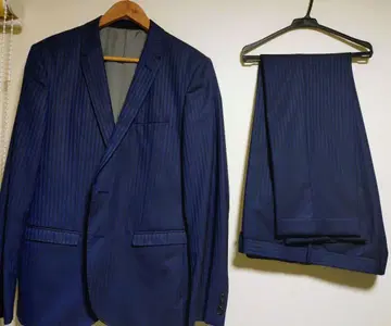 새상품급 타카큐 수트 셋업 스트라이프 네이비 블루 AB6