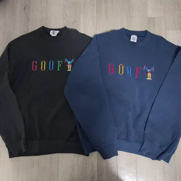 빈티지 자수 디즈니 구피 맨투맨 XL 블랙 네이비 파랑