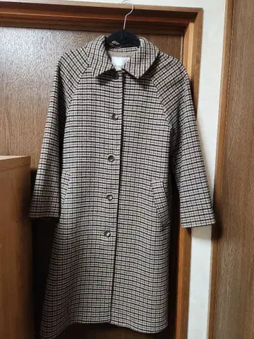 [ 새상품급 ] 울 스텐카라 코트/M/체크/베이지 x 그레이/브라운