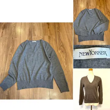 NEWYORKER 뉴요커 캐시미어100 V넥 니트 그레이 L
