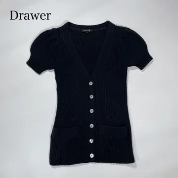 드로어 퍼프 슬리브 썸머 가디건 린넨 혼방 쉘 버튼 M 블랙