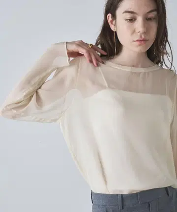 새상품 드로잉 넘버즈 큐프라 시스루 블라우스 아이보리