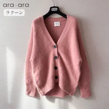 미사용 araara 아라아라 라쿤 V넥 가디건 니트