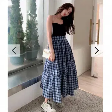 벌스데이 바쉬 체크 티어드 SK 스커트 블루 사이즈 S