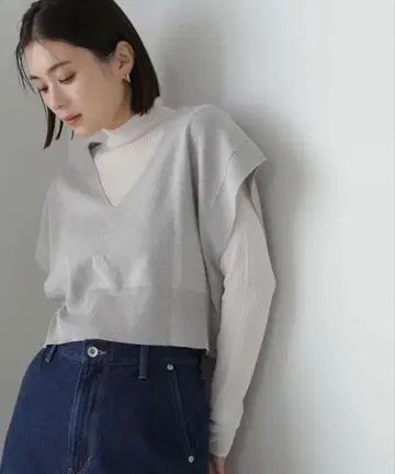 NATURAL BEAUTY BASIC V넥 베스트 & 시어 리브 상의