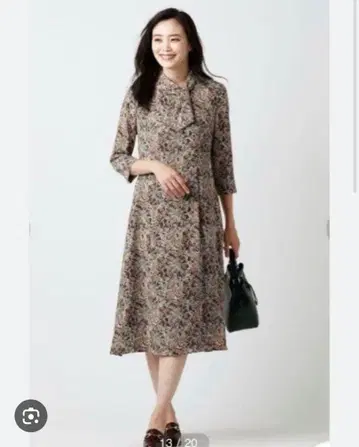 New Yoaker 리버티 페이즐리 프린트 7부 소매 스카프 타이 원피스