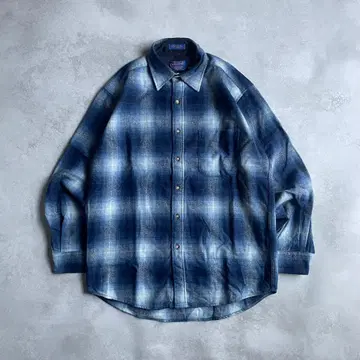 90s PENDLETON 옴브레 체크 울 셔츠 M 블루 계열