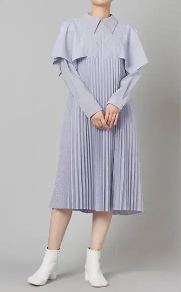 [ 거의 새상품 ] CELFORD 케이프 플리츠 셔츠 칼라 원피스 38