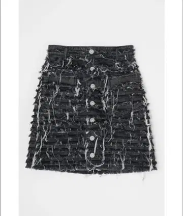 MOUSSY 프링지 데님 미니 스커트 블랙