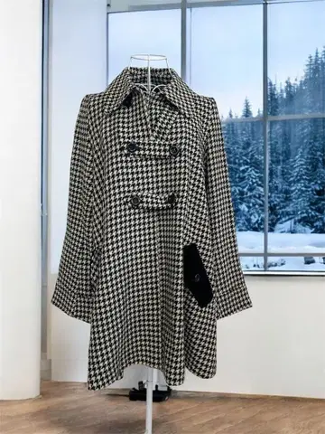 피치 존 하운드 투스 패턴 케이프 코트 프리 사이즈