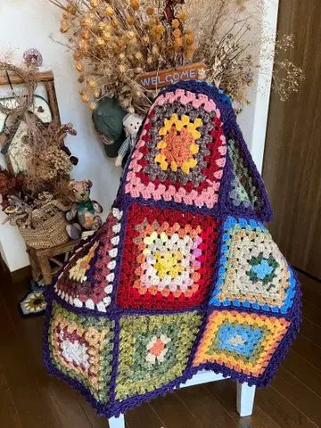 손뜨개질 할머니 스퀘어 모티브 담요 무릎 담요 멀티 커버