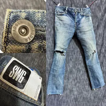 SWAGGER 페인트 데미지 가공 데님 Y2K 스트레치 이노구치 00's