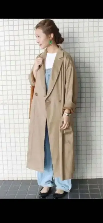 SLOBE IENA 베이지 더블 브레스트 롱 코트