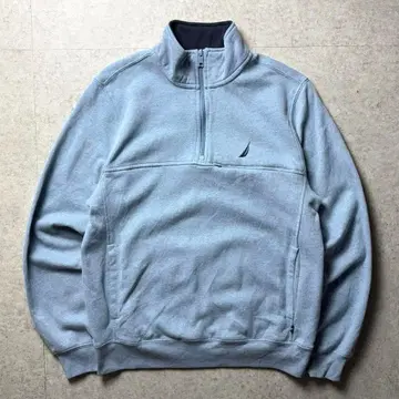 NAUTICA 하프 지퍼 원포인트 자수 아메카지 스트릿 스카이블루 S