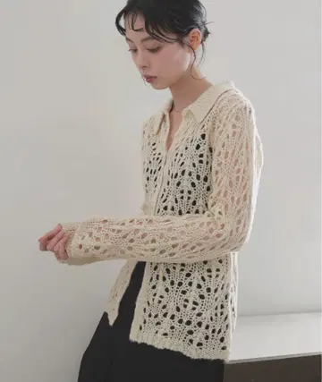 [택 포함 미사용 새상품] 크로셰 폴로 니트 가디건