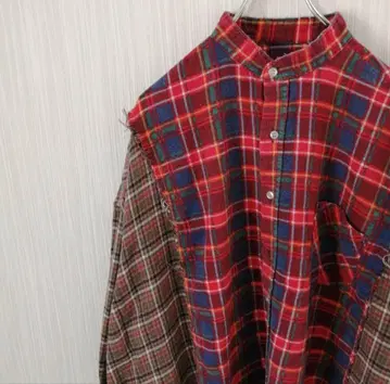 모토키 타나카 핸드메이드 플란넬 셔츠 스탠드 카라 체크