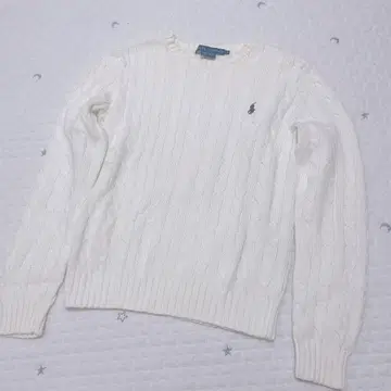 레어 홍콩제 랄프 로렌 코튼 니트 케이블 니트 화이트 여성용 S