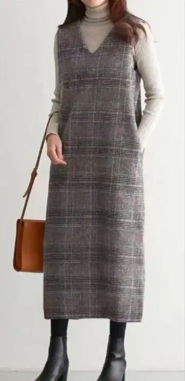 [ 택 포함 새상품 ] 오버롤 스커트 체크 무늬 오버롤 스커트 롱 기장