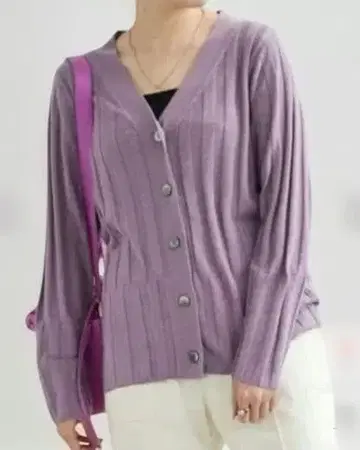 르쿨 블랑 와이드 리브 절개 V넥 가디건 라벤더