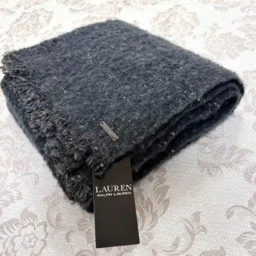 미사용 로렌 랄프 로렌 복슬복슬 머플러 스팽글 장식 다크 그레이