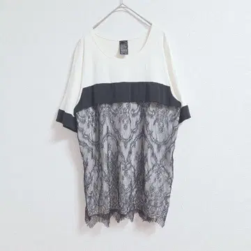 Sov. 레이스 절개 튜닉 상의 반팔 블랙 화이트 F