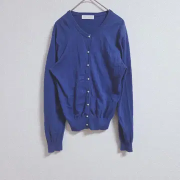 비즈 블루 가디건 M 프론트 오픈 펄 버튼 코튼