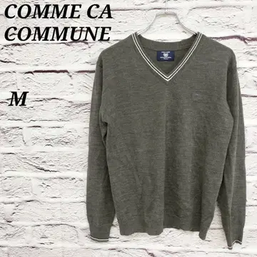 R4856 꼼 사 커뮨 [ M ] V넥 긴팔 니트 스웨터 자수 울 혼방