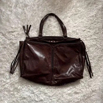 y2k 아카이브 프린지 스터드 더블 포켓 가죽 핸드백