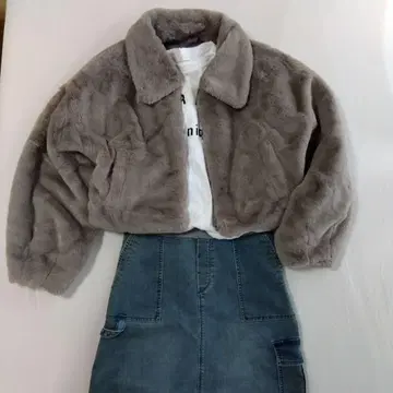 인조 모피 숏코트 그레이