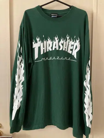 THRASHER 롱T 그린 프레임 로고