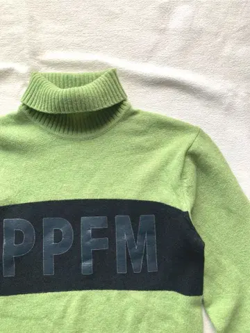 PPFM 빅 로고 터틀넥 스웨터 그린 x 블랙 새상품급 90'
