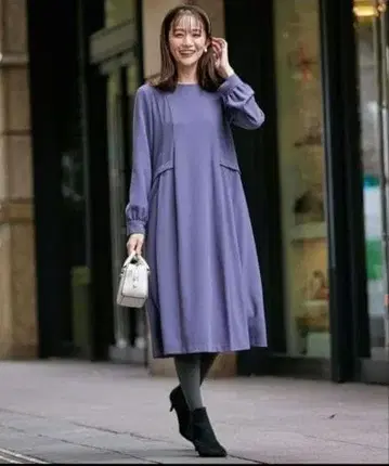 쿠미교쿠 드레스 WEB 한정판 웜 조젯 턱 원피스 퍼플