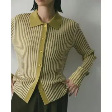 컴팩트 리브 니트 셔츠 카라 부착 긴팔 가을/겨울 스타미키 그린